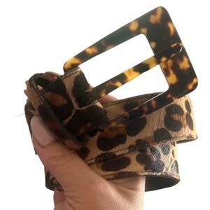 Unbranded Leopard Skin Leather Belt Tortoise Shell Buckle Statement Piece Small